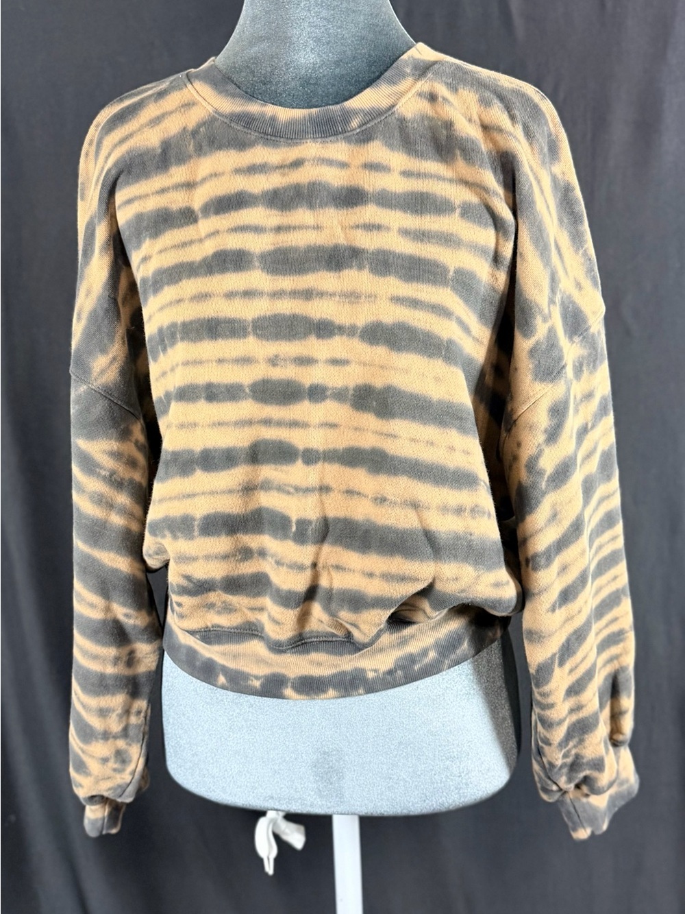 AGOLDE Ritchie Crop Tie Dyed Tiger Striped Sweatshirt Brown & Black XS oversized